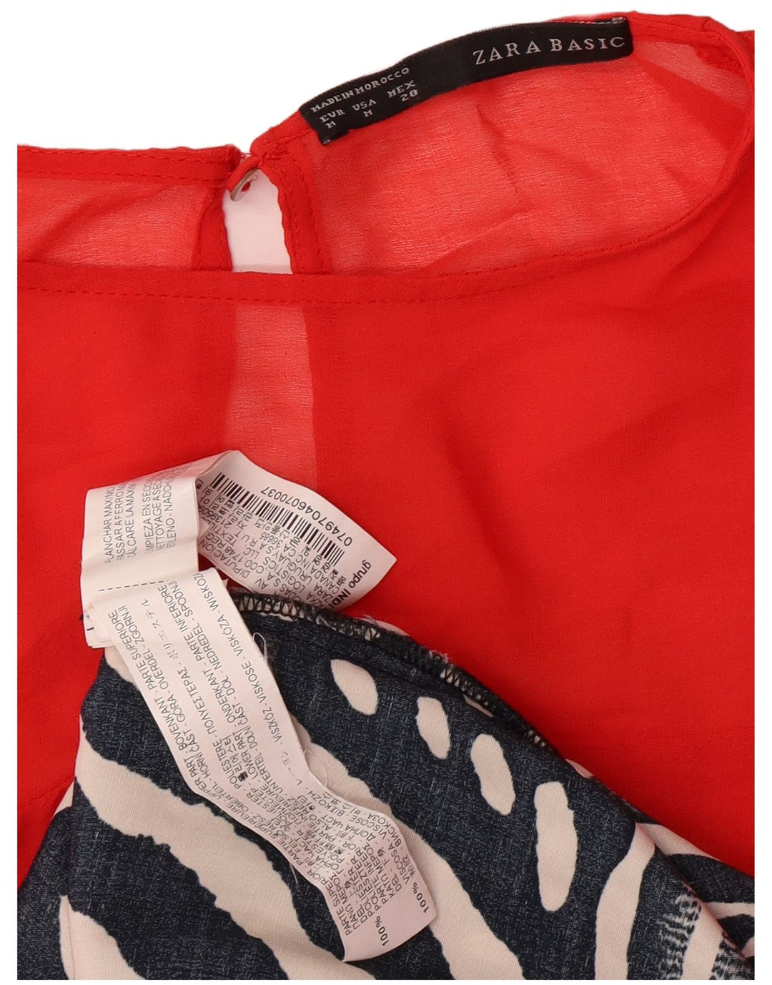 Zara Vestido Básico Sin Mangas Acampanado para Mujer UK 40 Medio Rojo Geométrico Moderno