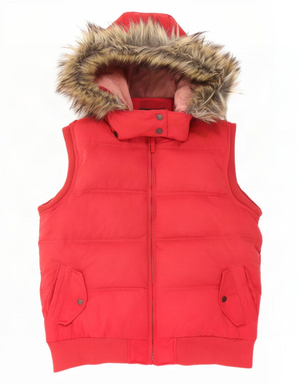 Fat Face Womens Hooded Padded Gilet UK 18 XL Red Polyester