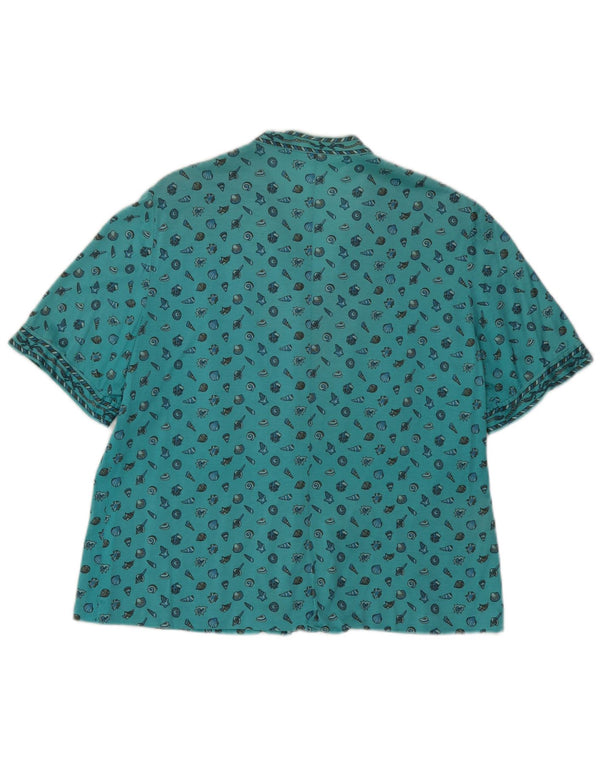 Vintage mujer camisa de manga corta blusa Reino Unido 18 XL turquesa geométrica