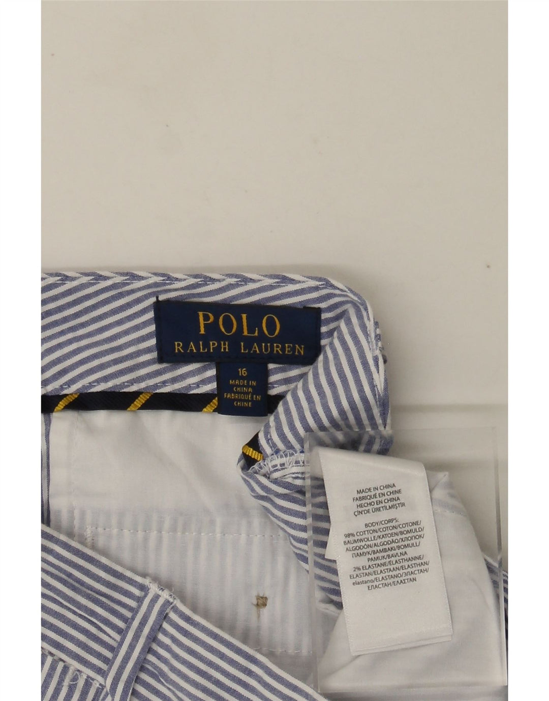 POLO RALPH LAUREN Pantalones cortos chinos para niños 15-16 años W28 Azul marino Rayas diplomáticas