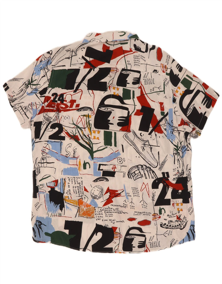 Camisa vintage de manga corta con estampado abstracto para hombre XL Viscosa multicolor