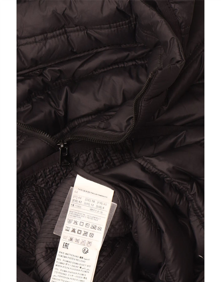 Vintage mujer chaqueta acolchada con capucha Reino Unido 12 poliamida gris medio colorblock