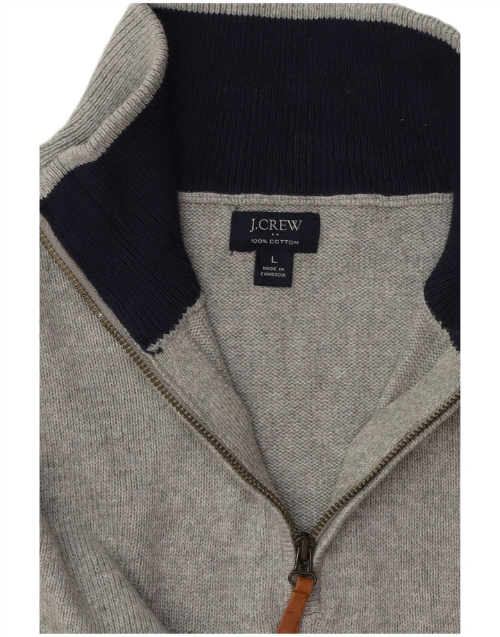 J. CREW Suéter tipo jersey con cuello y cremallera para hombre, algodón gris grande