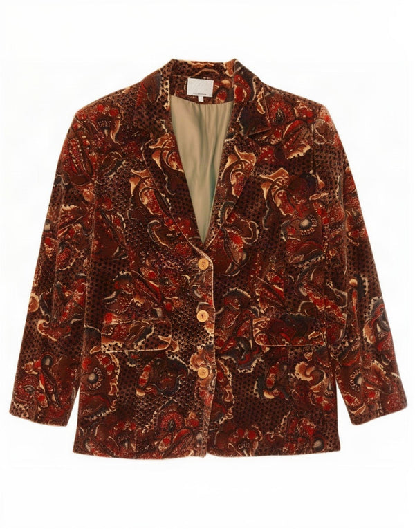 Vintage mujer 3 botones terciopelo Blazer chaqueta IT 50 XL marrón Paisley