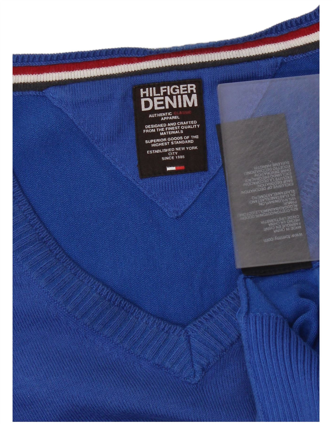 Tommy Hilfiger Jersey con Cuello en V para Hombre de algodón Azul Medio