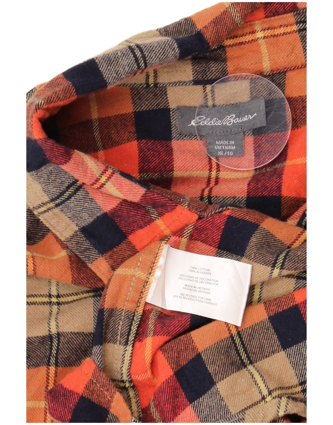 Eddie Bauer Camisa de franela para hombre XL Algodón a cuadros naranja
