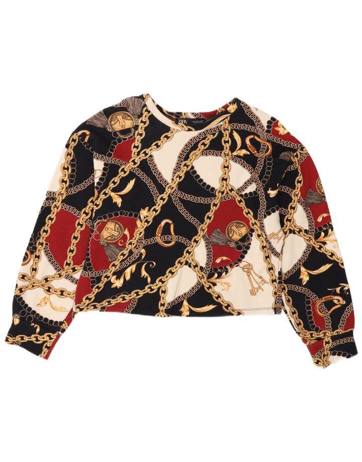 Zara Mujer Crop Graphic Sudadera Jumper UK 10 Small Multicolor