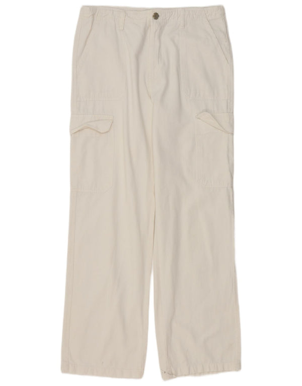 Zara Mujer Pantalón Cargo Recto EU 42 Large W32 L32 Blanco