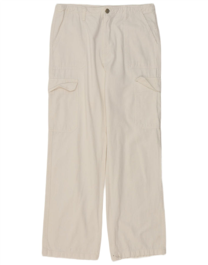 Zara Mujer Pantalón Cargo Recto EU 42 Large W32 L32 Blanco