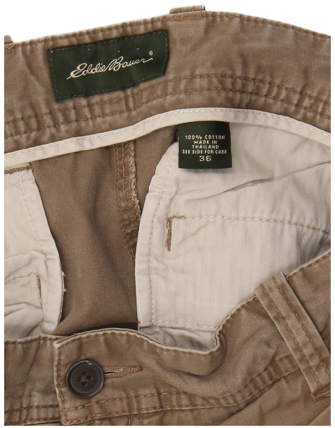 Eddie Bauer Pantalones cortos chinos pegados para hombre W36 Algodón marrón grande