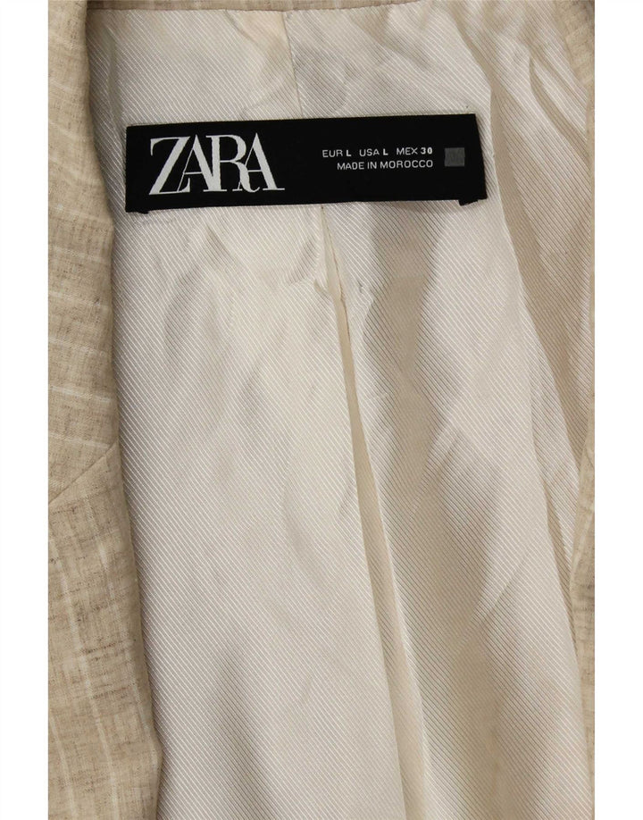 Zara Chaqueta Americana Abierta para Mujer UK 46 Grande Beige Rayas
