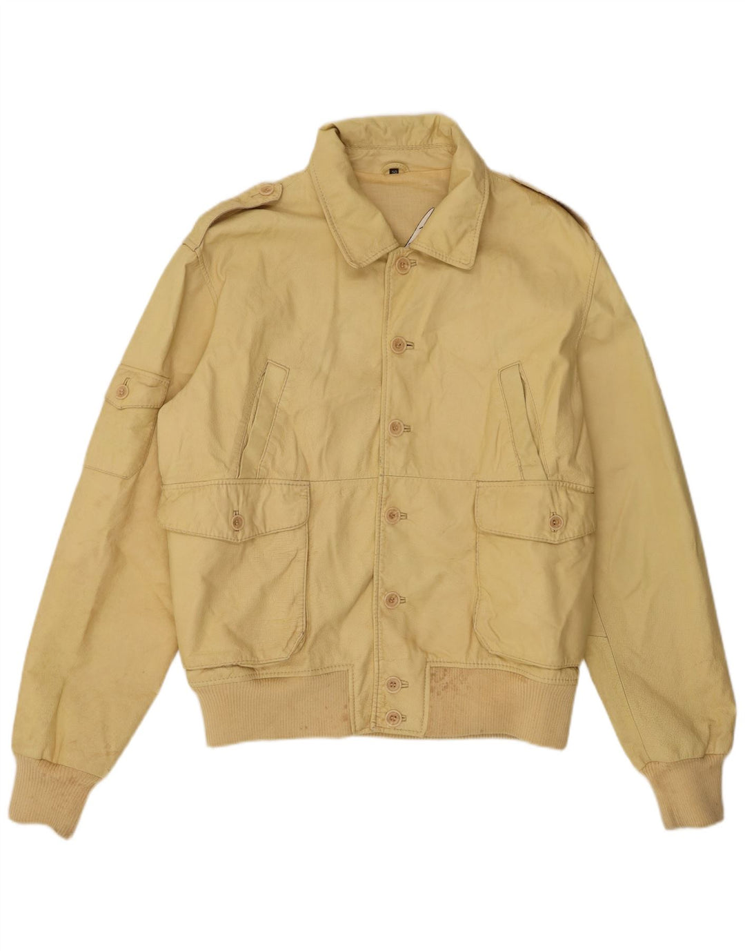 Chaqueta de cuero vintage para hombre IT 50 cuero amarillo grande