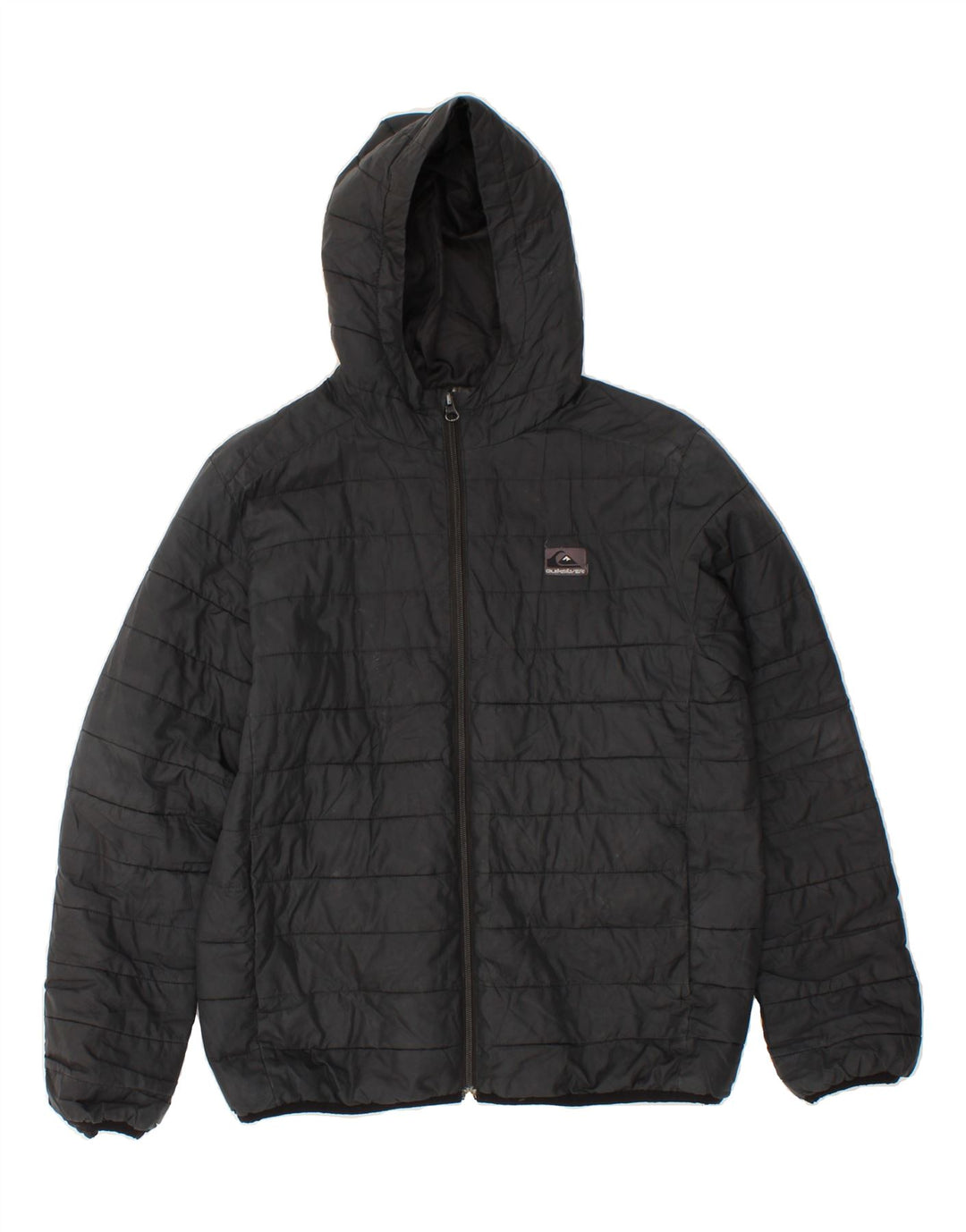 QUIKSILVER Womens Hooded Padded Jacket UK 16 Large Black Polyester Vintage Quiksilver and Second-Hand Quiksilver from Messina Hembry 