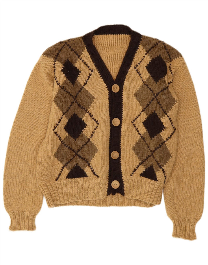 Vintage mujer Cardigan suéter Reino Unido 14 Medio Beige Argyle/Diamante