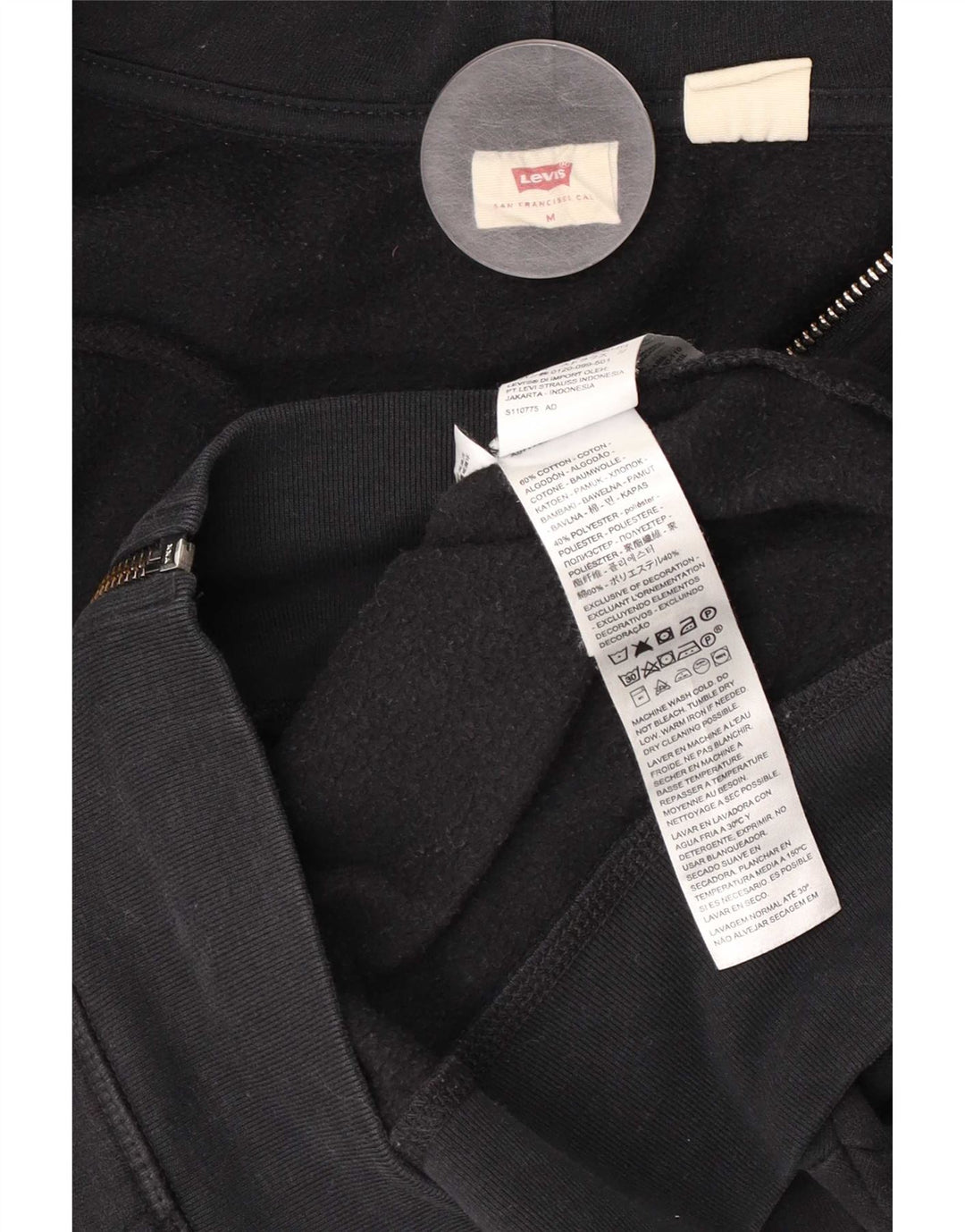 Levi's Sudadera con capucha y cremallera para hombre, algodón negro mediano