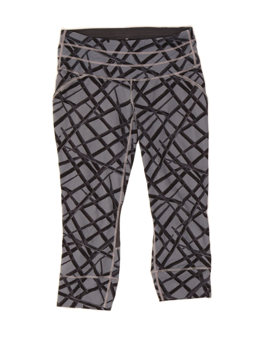 ATHLETA Womens Capri Leggings UK 6 XS Grey Geometric Polyester Vintage Athleta and Second-Hand Athleta from Messina Hembry 