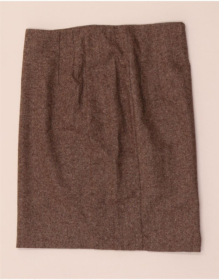 Benetton Falda Mini Recta IT 42 Medium W28 Lana Moteada Marrón