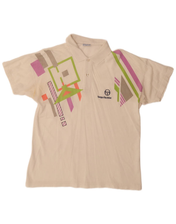 SERGIO TACCHINI Polo para hombre EU 50 Medium Off White Algodón geométrico