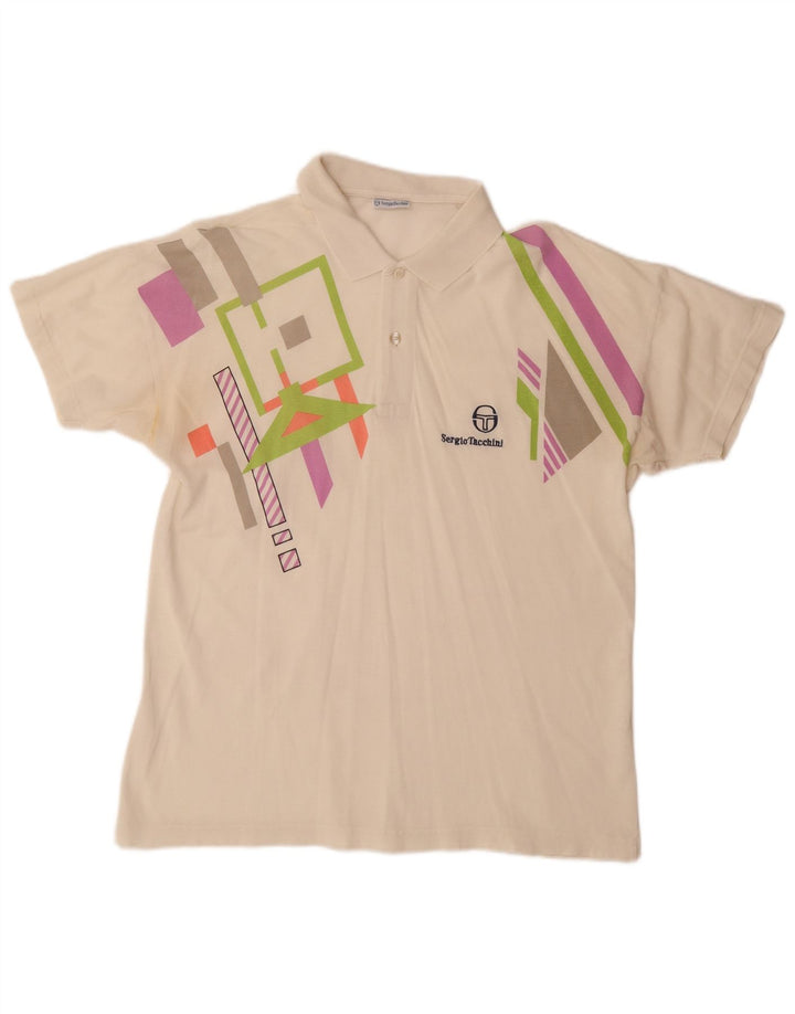 SERGIO TACCHINI Polo para hombre EU 50 Medium Off White Algodón geométrico