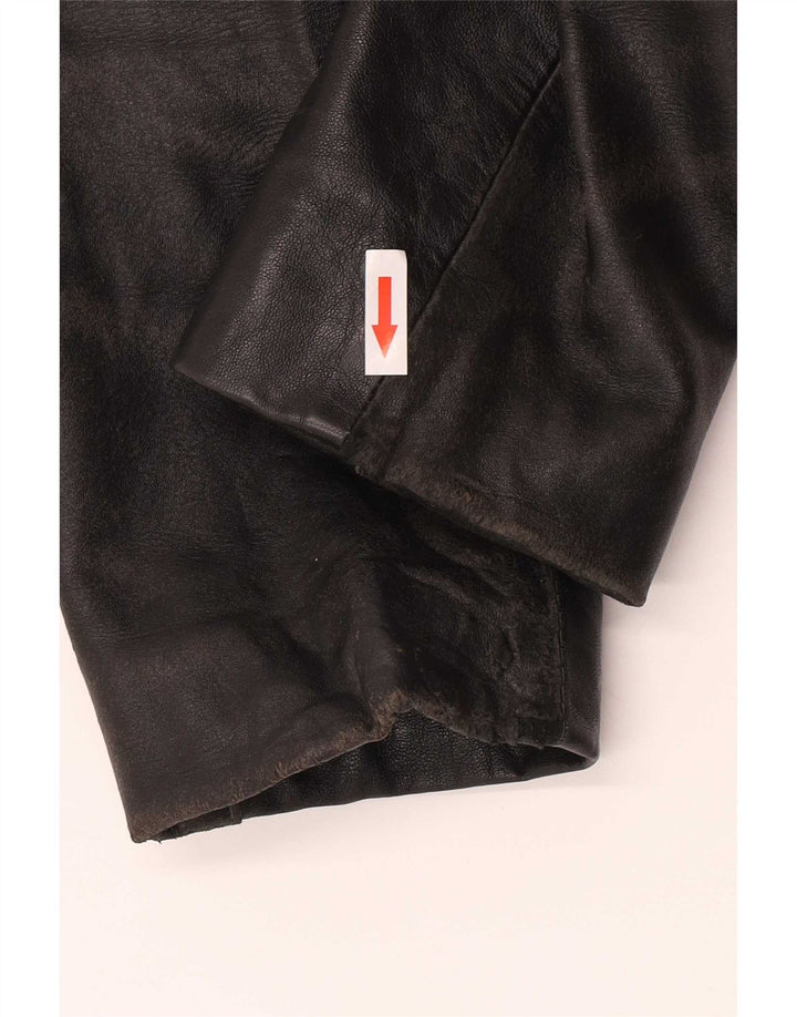 Vintage mujer 3 botones cuero Blazer chaqueta Reino Unido 12 medio negro