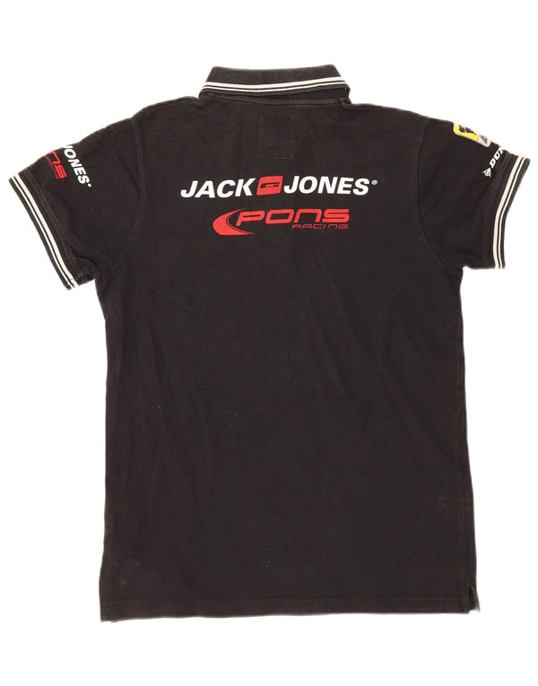 Jack & Jones Polo gráfico para hombre de algodón negro pequeño