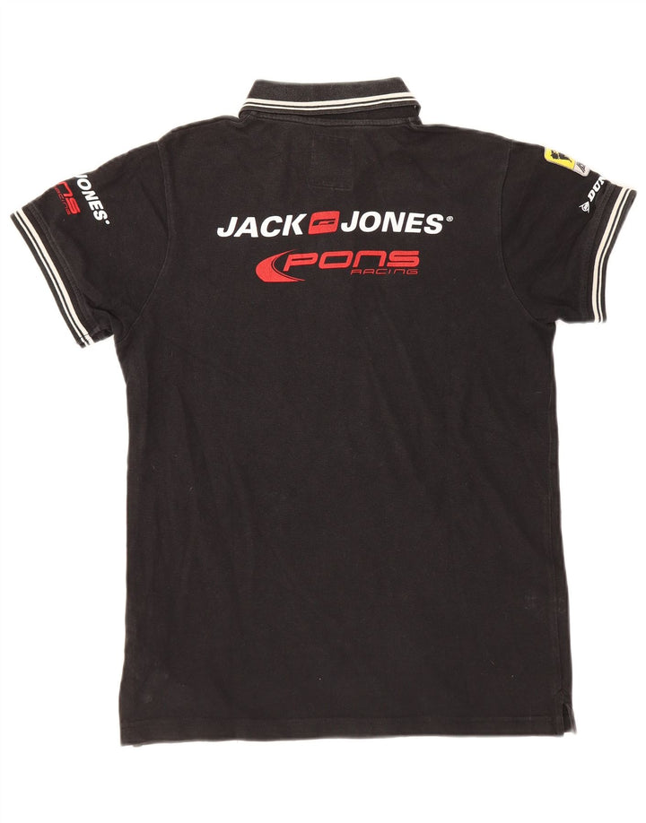 Jack & Jones Polo gráfico para hombre de algodón negro pequeño