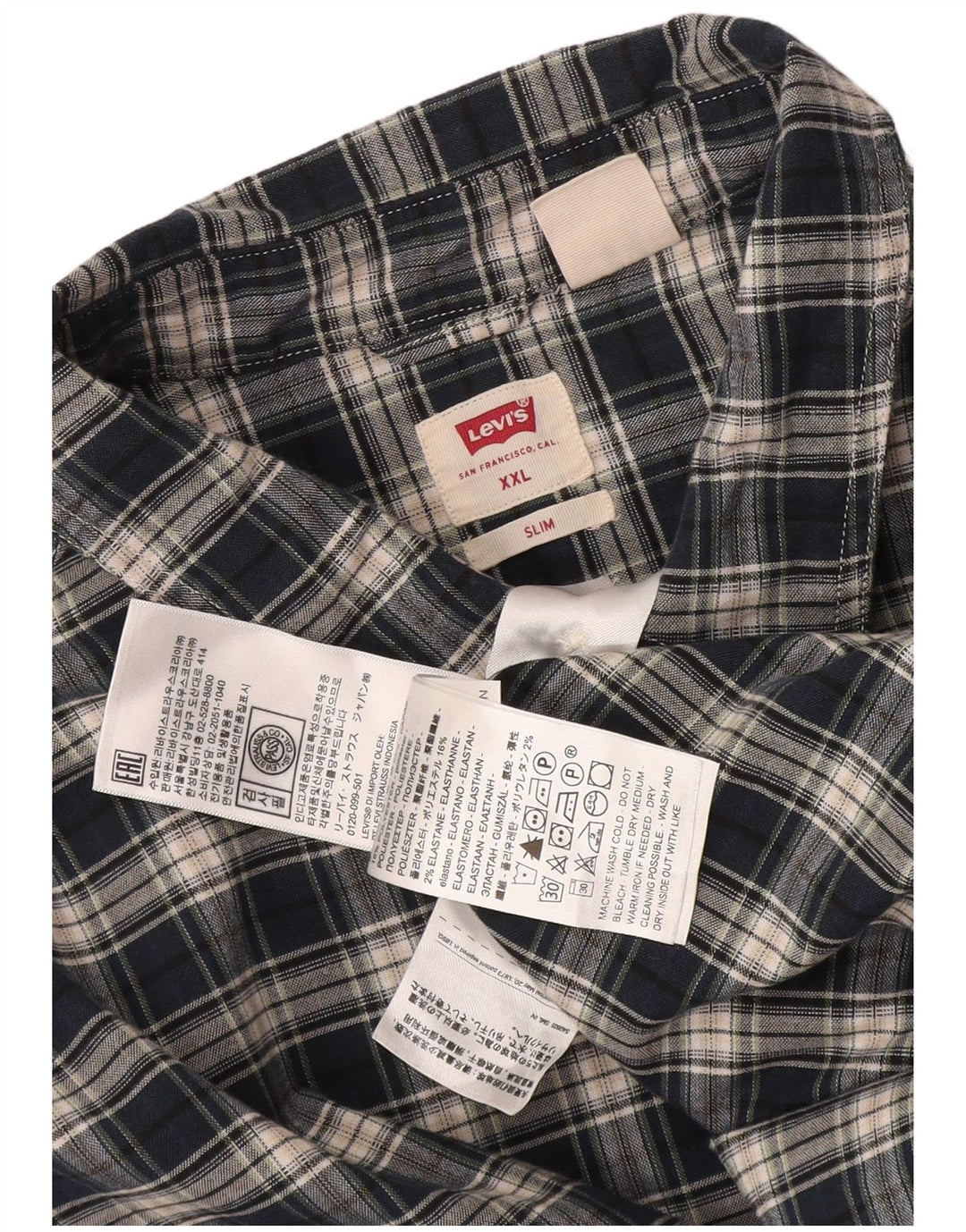 Levi's Camisa ajustada para hombre 2XL Algodón a cuadros azul marino