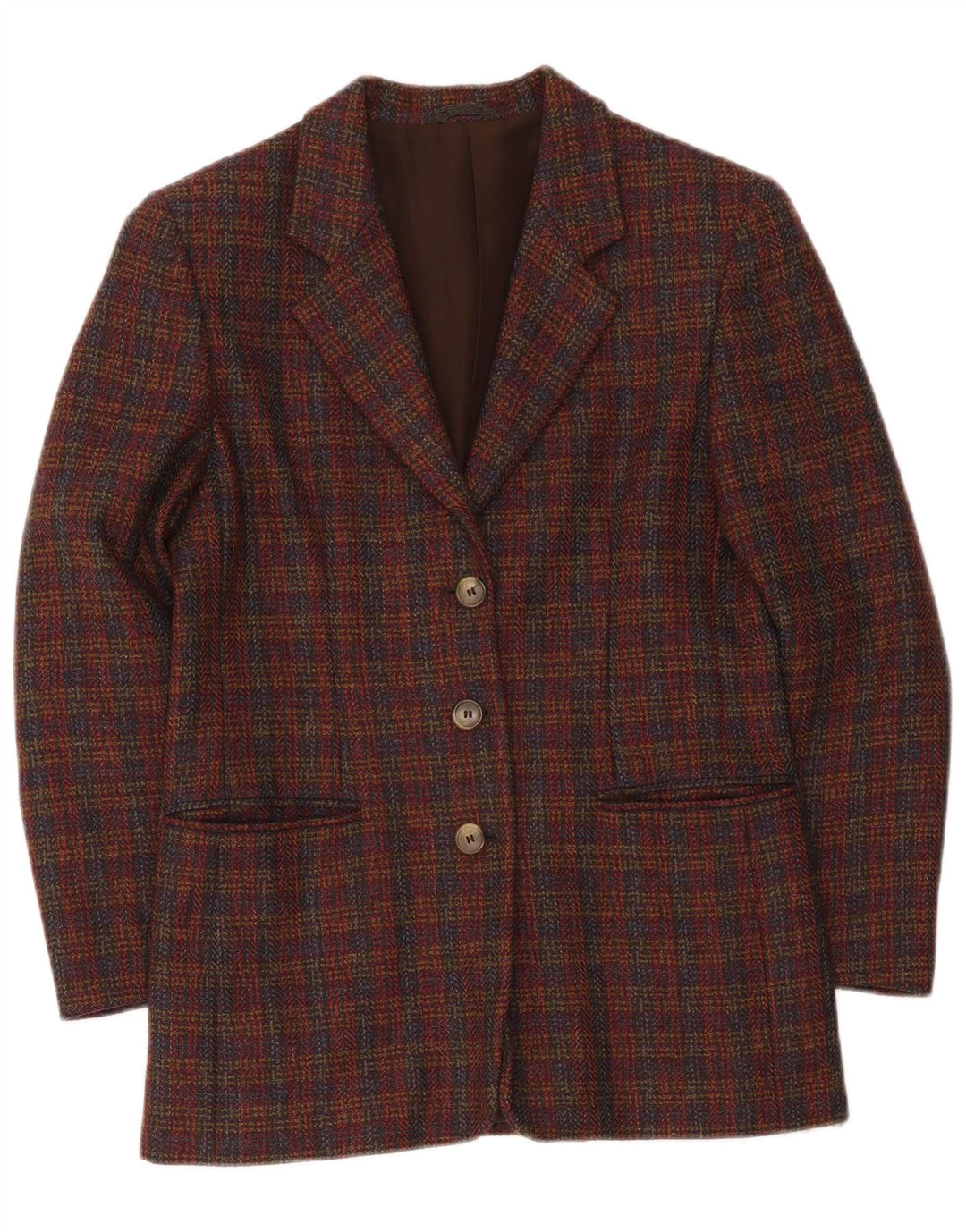 Vintage mujer 3 botones chaqueta blazer de gran tamaño Reino Unido 10 pequeño cheque borgoña
