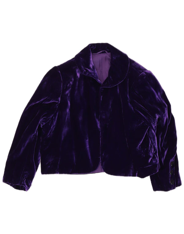 Vintage mujer crop terciopelo abierto chaqueta bolero Reino Unido 14 medio púrpura