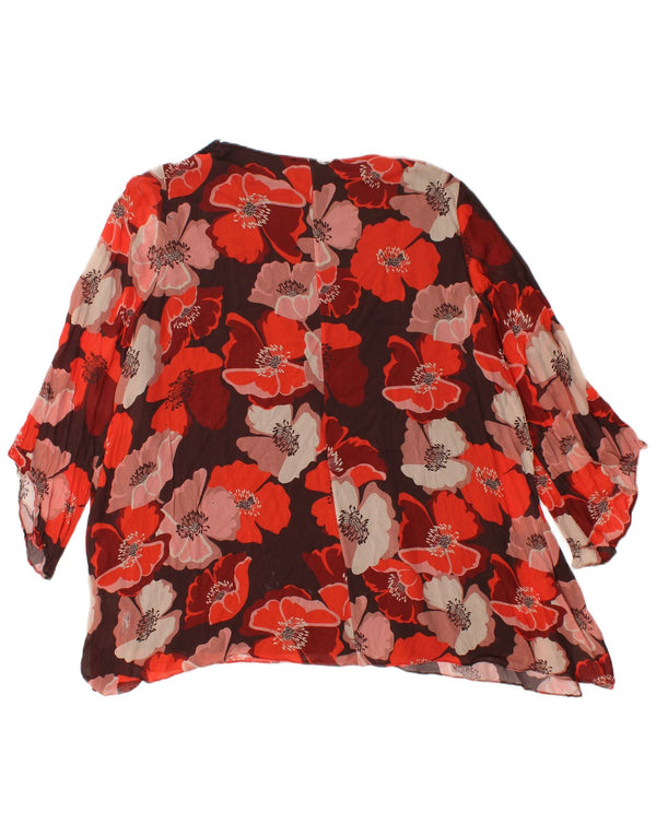 ELENA MIRO Blusa de manga 3/4 para mujer UK 46 Viscosa floral roja grande