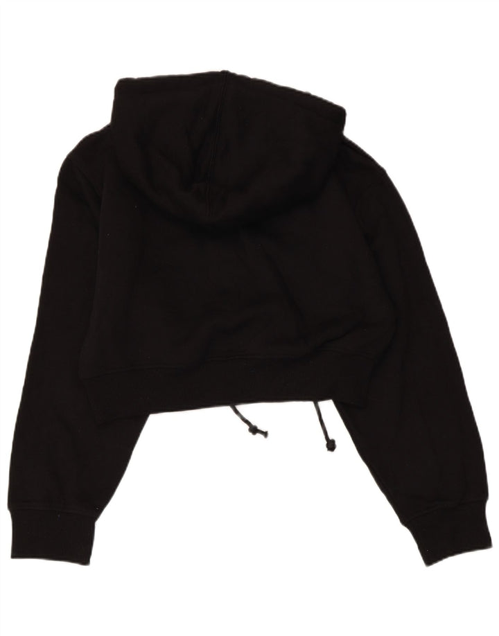 ZARA Mujer Crop Sudadera con capucha Jumper UK 10 Small Negro Poliéster