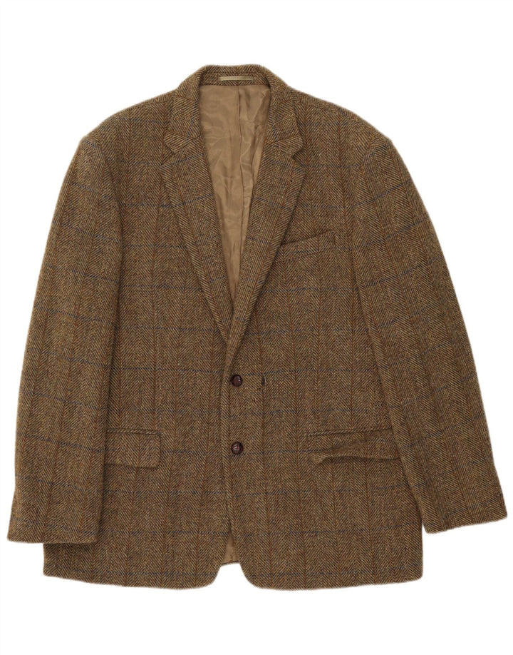 HARRIS TWEED Chaqueta tipo blazer de 2 botones para hombre UK 44 2XL Lana a cuadros caqui