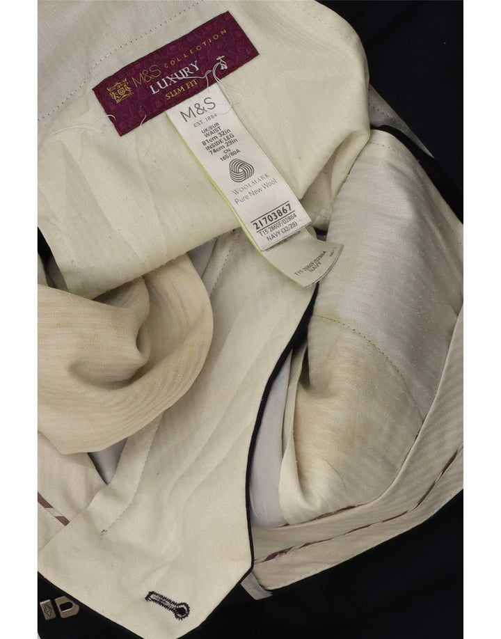 Marks & Spencer Pantalón de traje ajustado para hombre W32 L29 Lana azul marino
