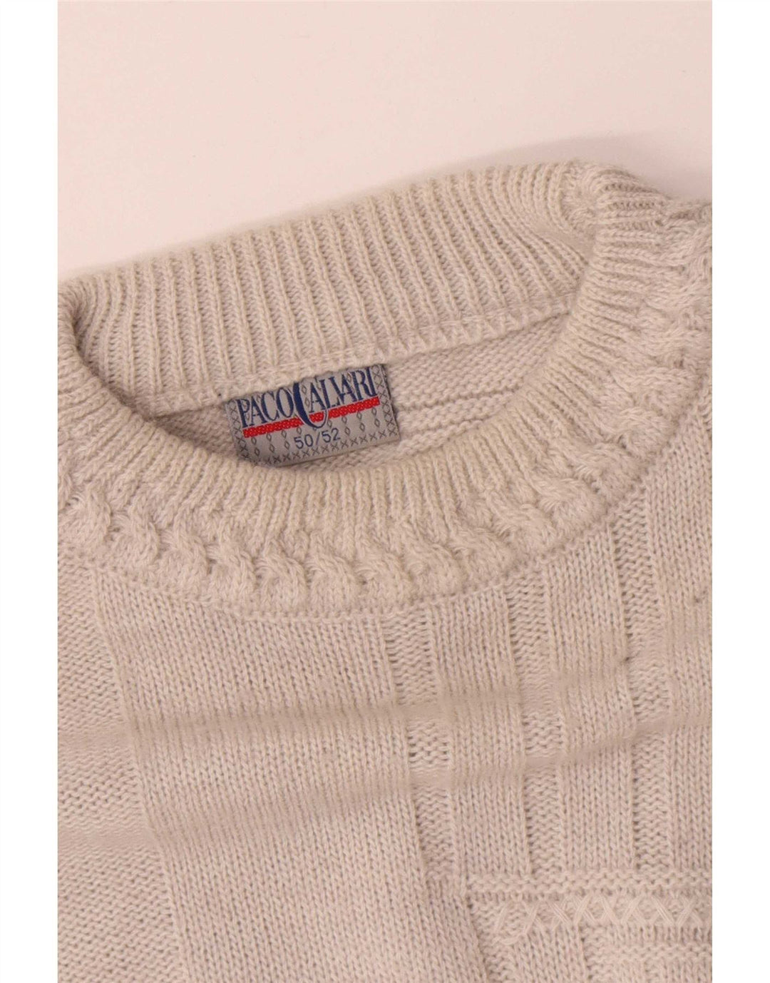 Paco Calvari Jersey De Cuello Redondo Para Hombre IT 50/52 Medium Blanco Geométrico