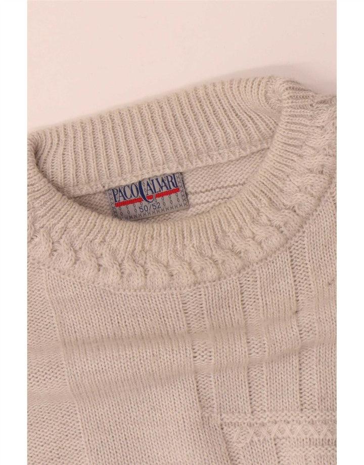 Paco Calvari Jersey De Cuello Redondo Para Hombre IT 50/52 Medium Blanco Geométrico