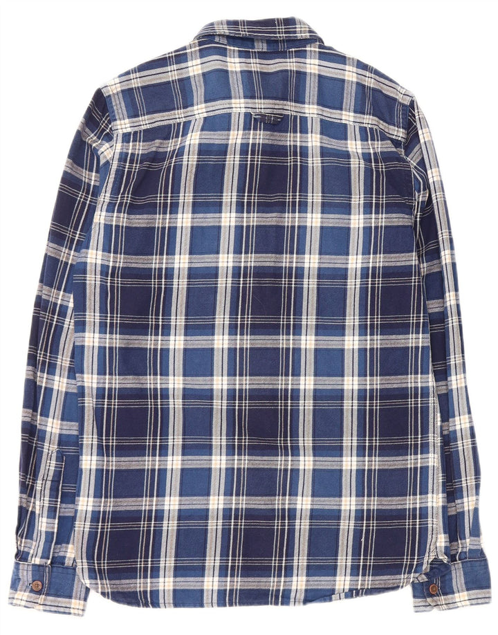 SUPERDRY Hombre Camisa De Franela De Algodón A Cuadros Azul Pequeño