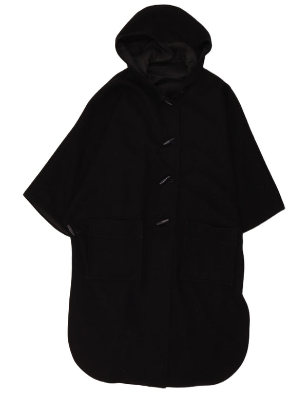 Vintage mujer con capucha Poncho abrigo un tamaño negro