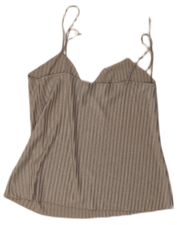 Zara Mujer Cami Top UK 44 Poliéster A Rayas Gris Medio