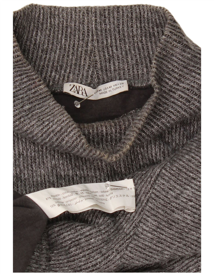 Zara Mujer Crop Turtle Neck Jumper Sweater UK 44 Medio Gris Moteado