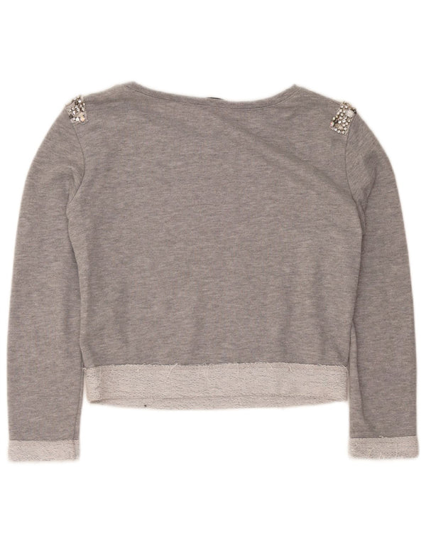 Guess Mujer Crop Oversize Sudadera Jumper UK 6 XS Gris Algodón