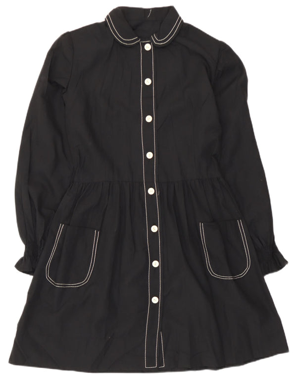 Vintage Womens Long Sleeve Shirt Dress UK 10 Small Black