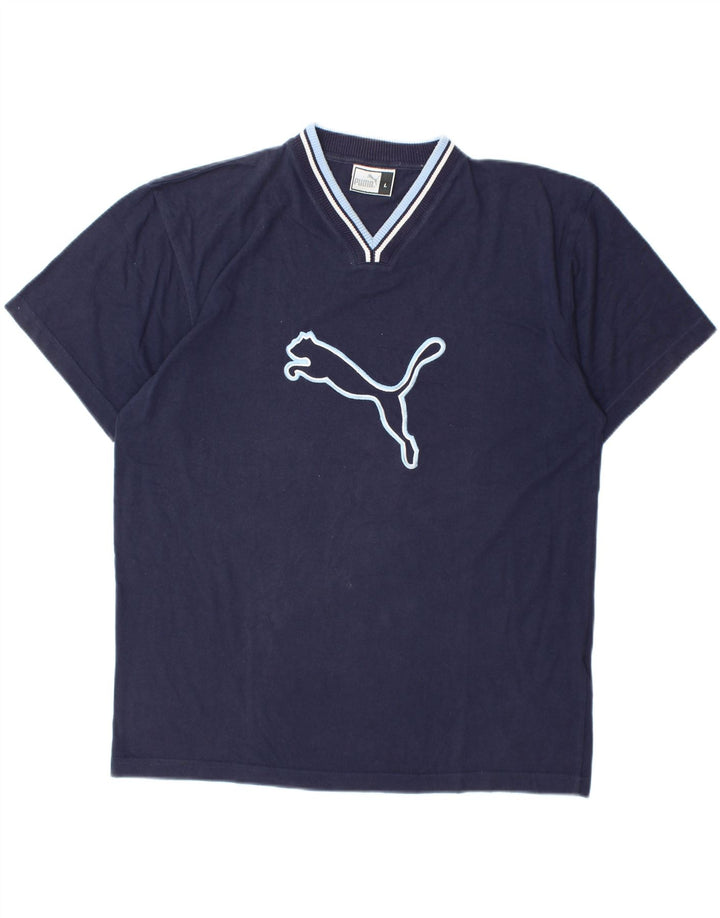PUMA Camiseta gráfica para hombre Top grande de algodón azul marino