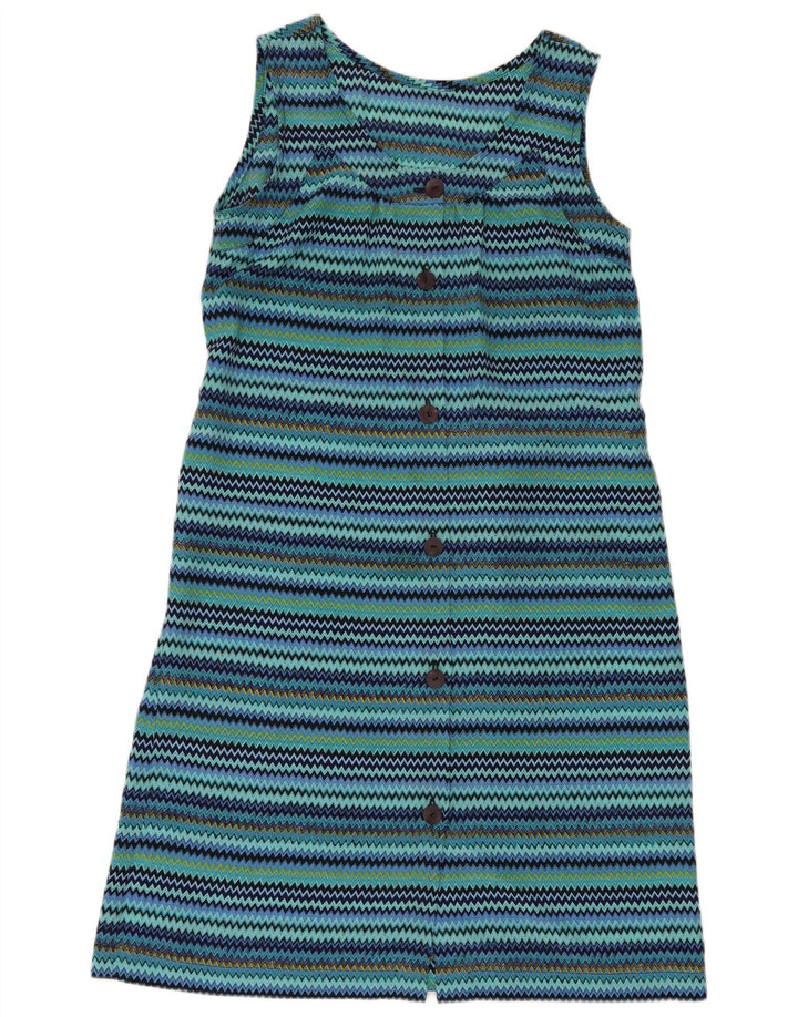 Vintage mujer sin mangas vestido de cambio Reino Unido 14 azul medio rayas