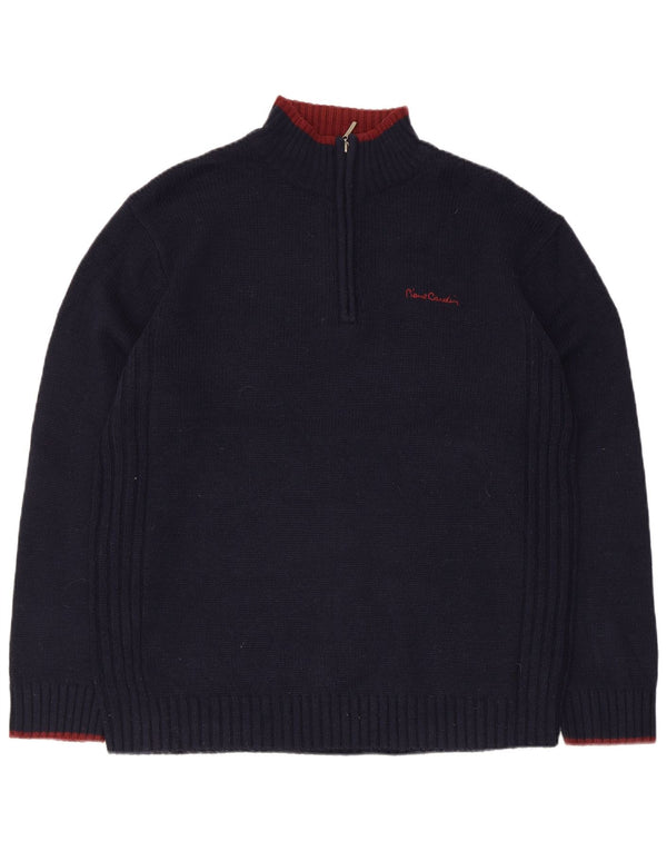 Pierre Cardin - Jersey para hombre con cuello y cremallera, tamaño grande, acrílico azul marino
