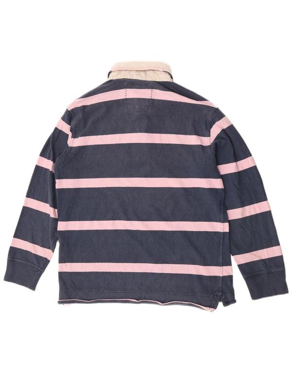 Crew Clothing Polo de rugby de manga larga para hombre, tamaño mediano, azul marino, a rayas