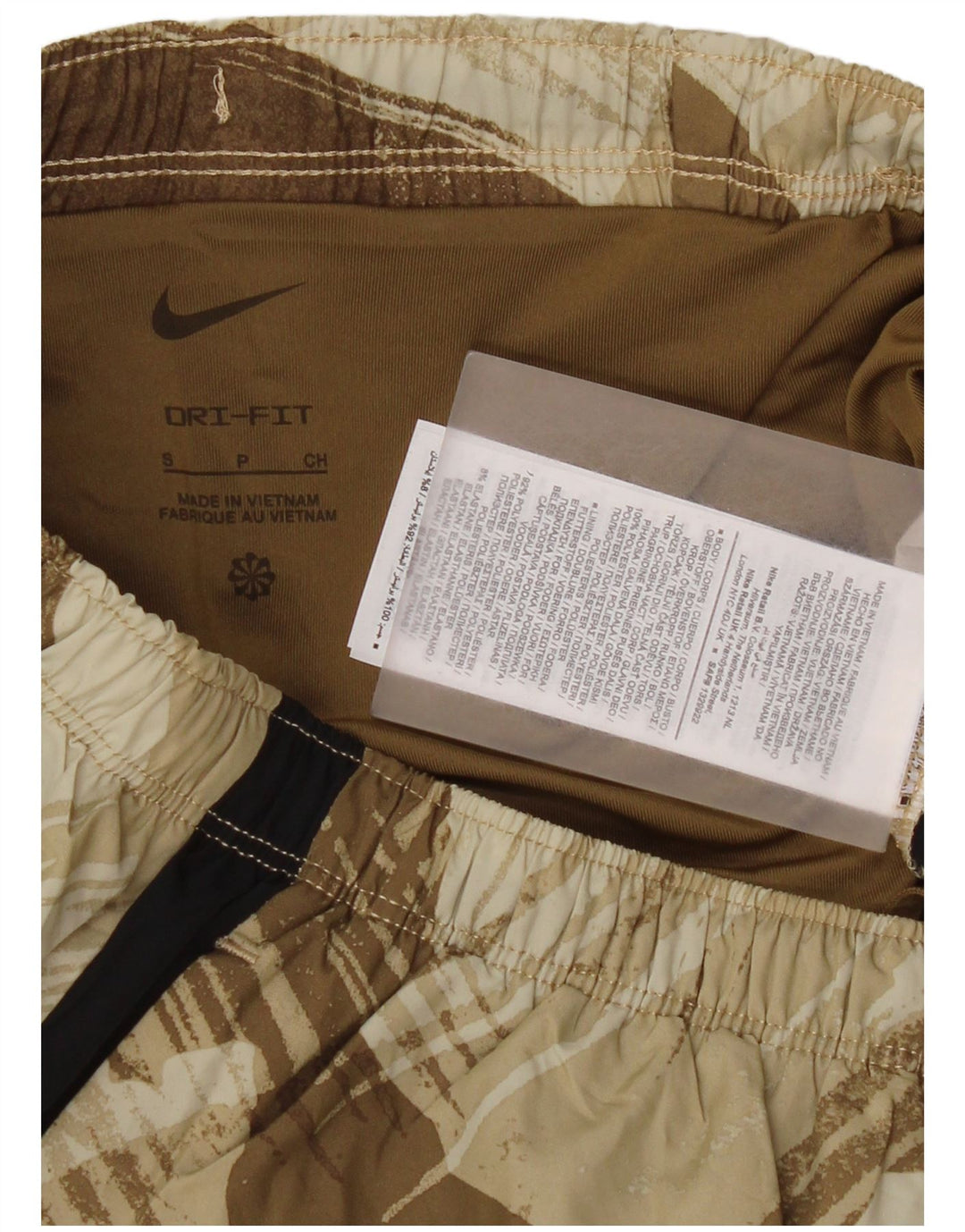 Nike Pantalones cortos deportivos Dri Fit para hombre, poliéster de camuflaje marrón pequeño