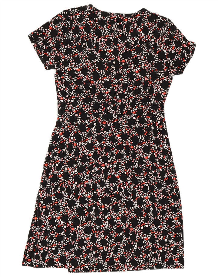 MICHAEL KORS Vestido cruzado para mujer UK 10 Pequeño Poliéster floral negro