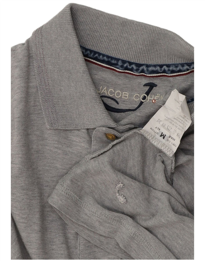 JACOB COHEN Polo de manga larga para hombre de algodón moteado gris medio