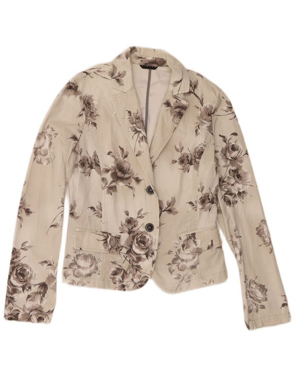 Sisley Chaqueta tipo blazer vaquera con 2 botones para mujer UK 10 Small Off White Floral