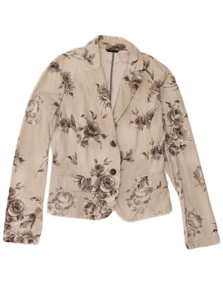 Sisley Chaqueta tipo blazer vaquera con 2 botones para mujer UK 10 Small Off White Floral